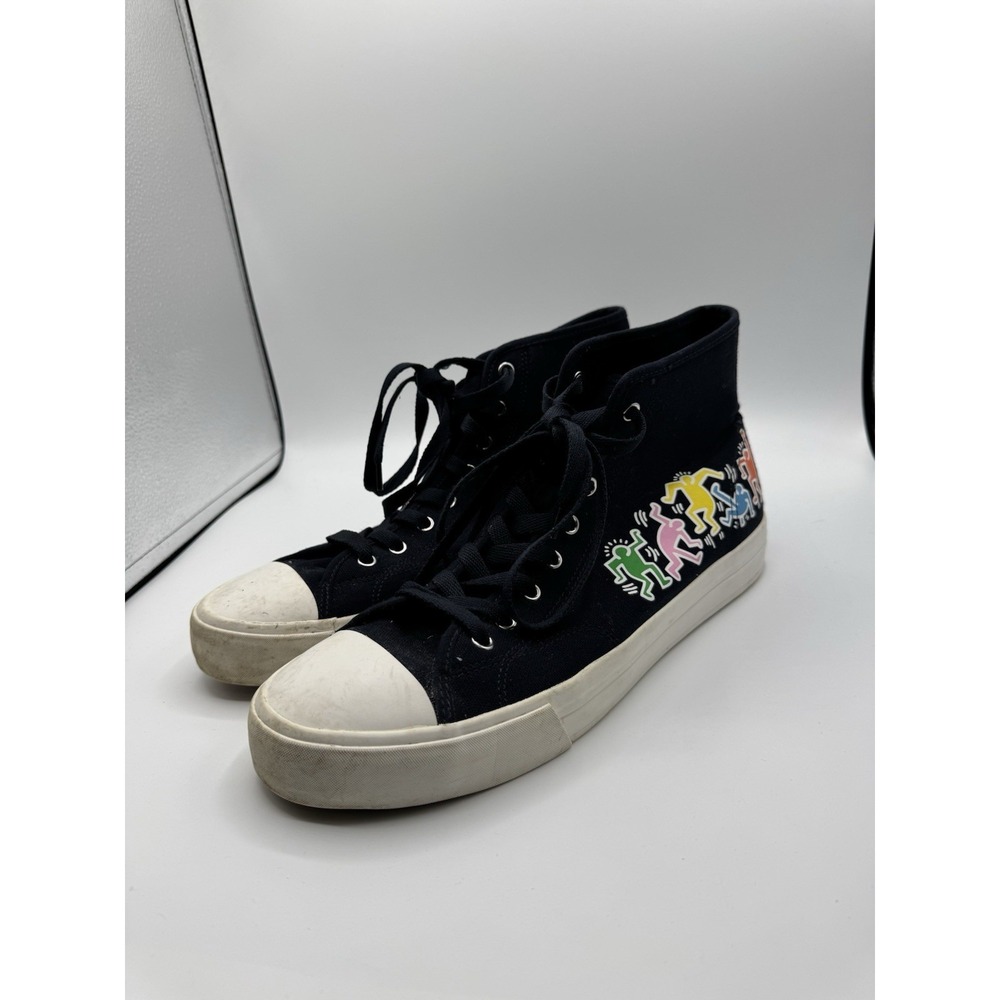 H&M Keith Haring Sneakers Men 11.5 Black White Canvas High Top Shoes Logo